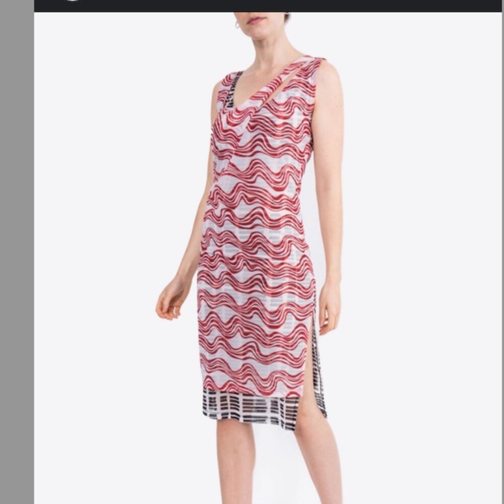 Atlein Tulle Double Layer Sheath Midi Dress Women's 10